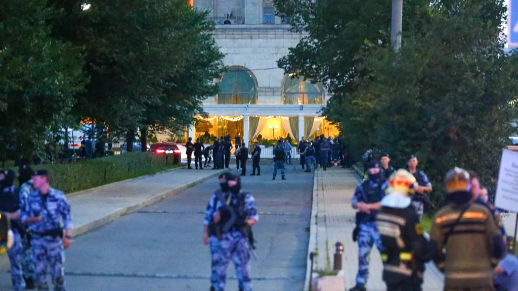 Outside the Moscow restaurant where bomb killed three