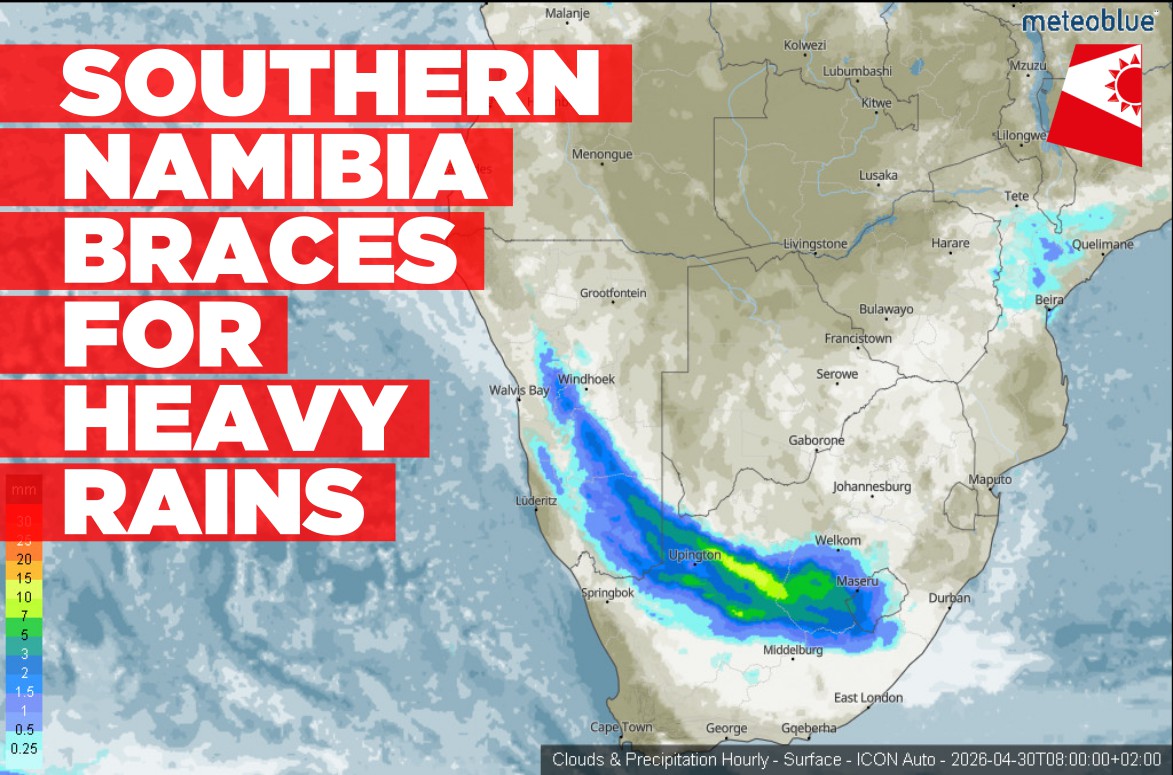 Heavy thundershowers predicted for southern Namibia today