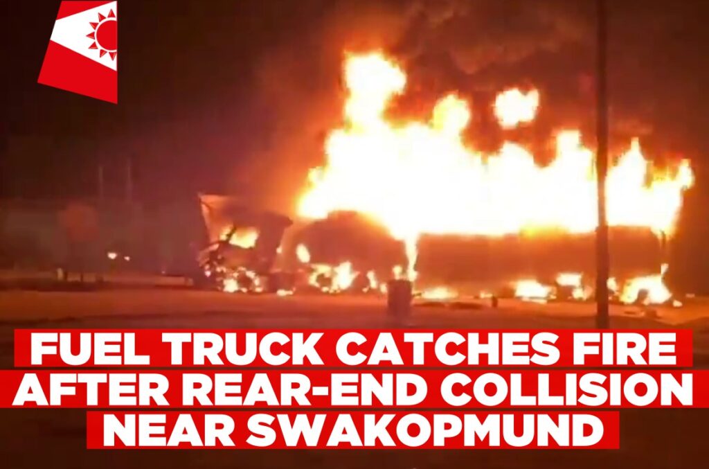 Fuel truck catches fire after rear-end collision near Swakopmund