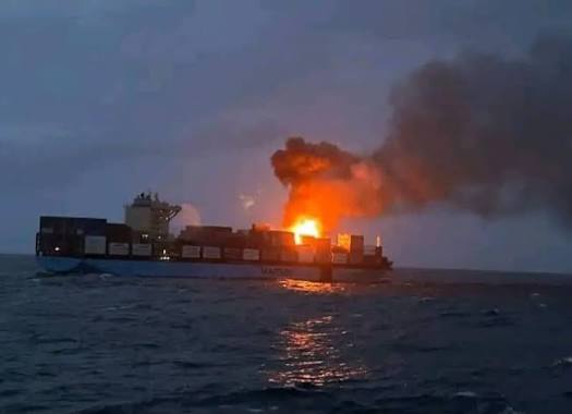 Container ship hit, catches fire off Oman: UKMTO